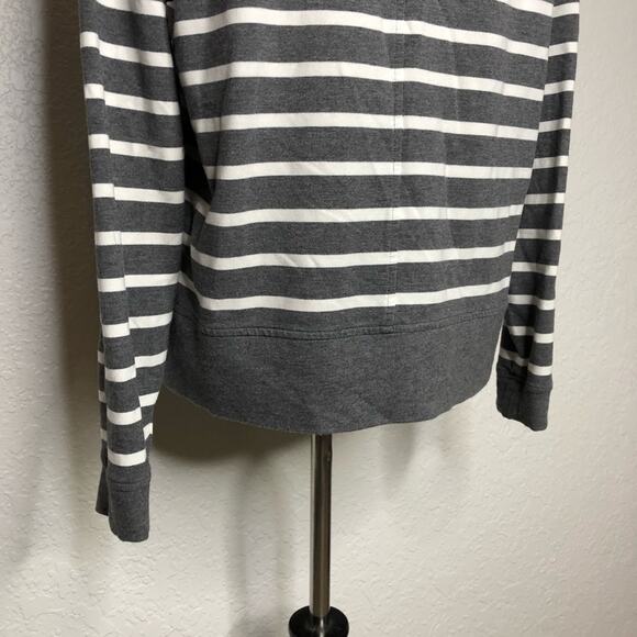 Cabi gray white striped lace up front hooded knit top size Medium #5324 - Picture 12 of 15